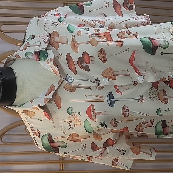 Mushroom shirt mens size large tan brown orange green - Picture 2 of 9